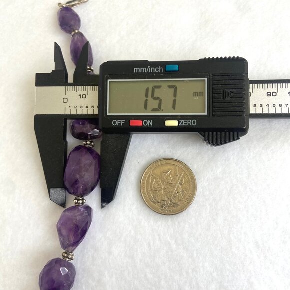 Sterling Silver 925 Faceted Amethyst Chunk Beaded Bracelet 8" Fits 6.75" Wrist - Picture 13 of 16